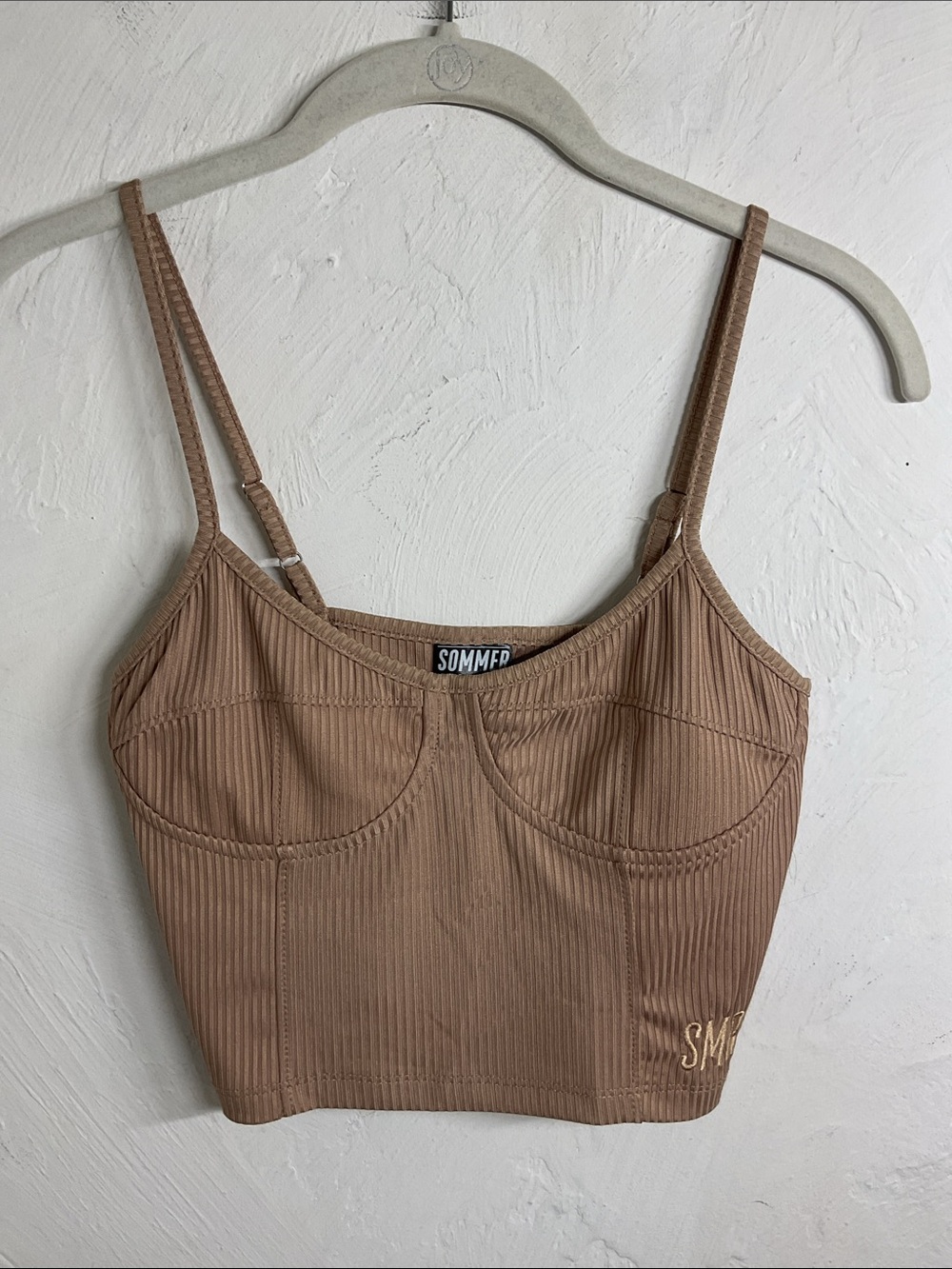 Sommer Ray Tan Ribbed Bustier Seamed Crop Tank Top Size S